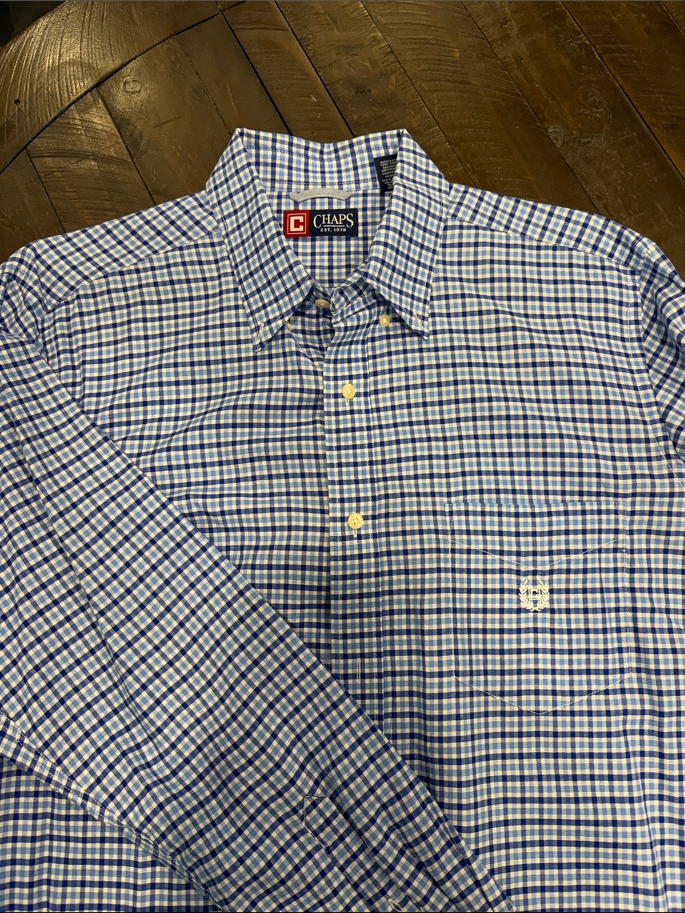 Chaps Men's Blue and White Check Button-Down Shirt